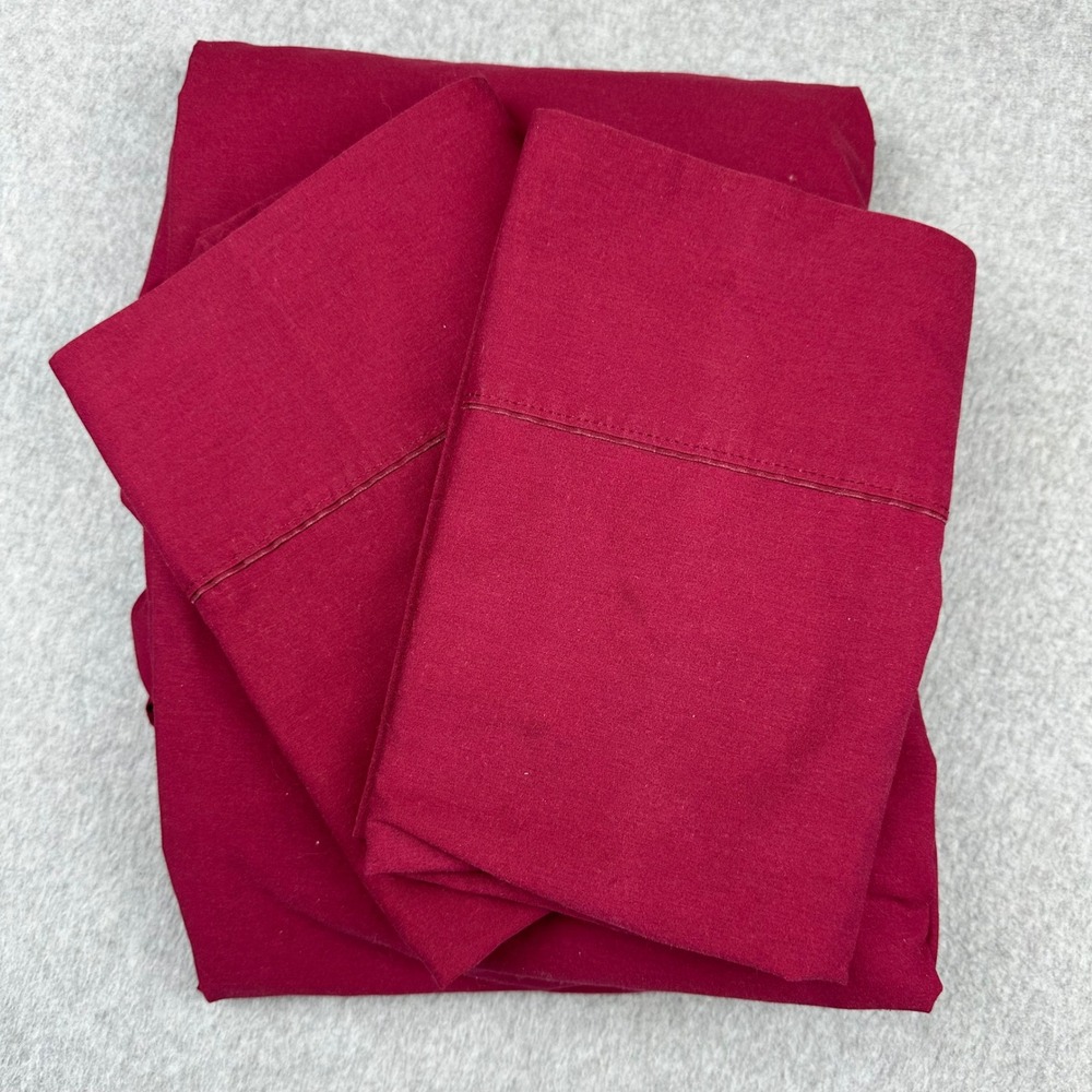 Martha‎ Stewart Everyday King Fitted +2 Pillowcases Burgundy Red Cotton Blend
